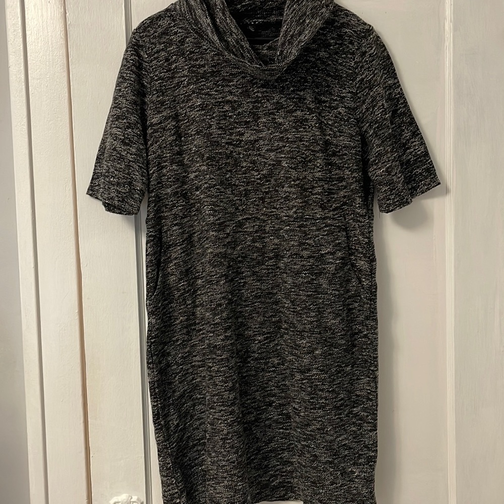 Short-Sleeve Hooded Knit Shirt Dress - Charcoal